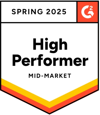 G2 High Performer badge — Event Management Platforms, Mid-Market, Spring 2025