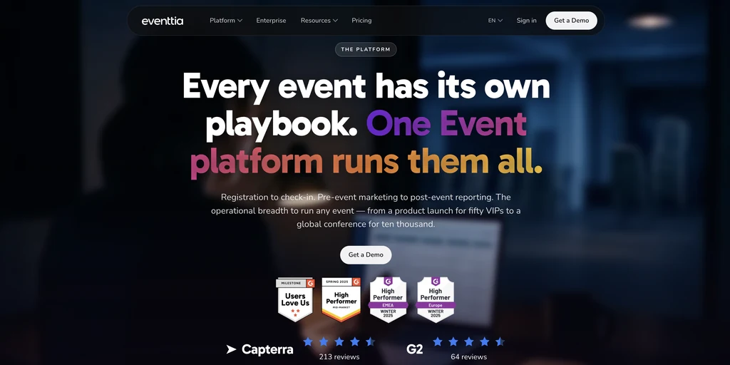 Eventtia all-in-one event management software homepage