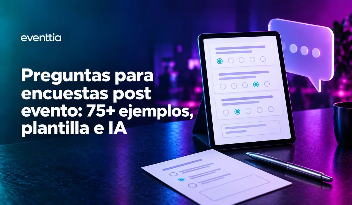 Preguntas para encuestas post evento: 75+ ejemplos, plantilla e IA