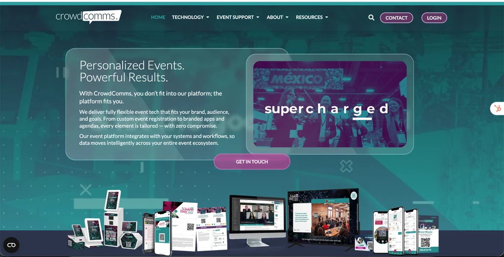 CrowdComms branded event app and platform homepage