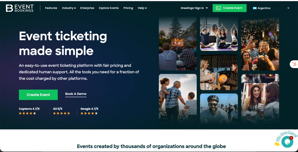EventBookings event ticketing platform homepage