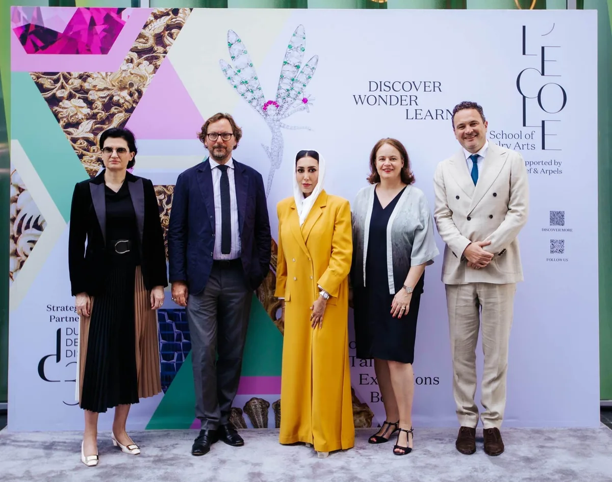 Guests at a L'ÉCOLE, School of Jewelry Arts exhibition supported by Van Cleef & Arpels in the Middle East