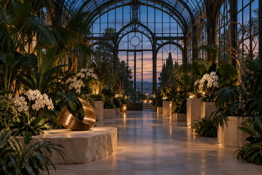 The Glasshouse, a private Orvèle preview in a conservatory at dusk
