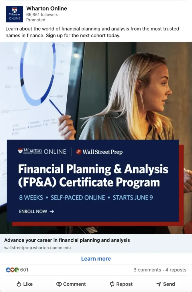 Wharton Online Paid Ads Example